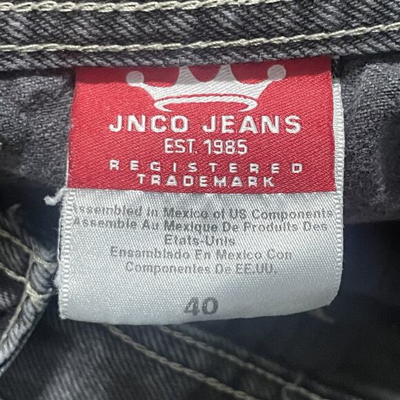 JNCO Jean Shorts Mens 38x12.5 Washed Black Snake Double Deep Pockets Y2K 2000’s - Picture 9 of 16